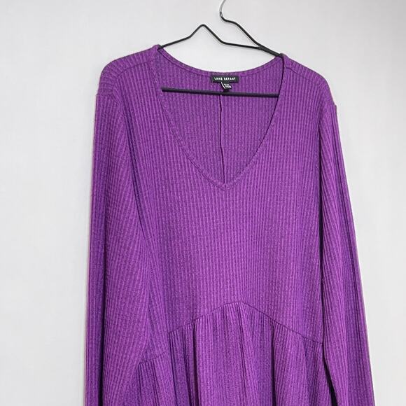 Lane Bryant Top Womens 22/24 Purple Waffle Knit Long Empire Waist Stretch Shirt - Picture 8 of 13